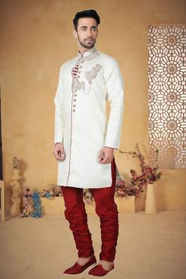 Indian Poshakh Cream Brocket Kurta Pajama 2