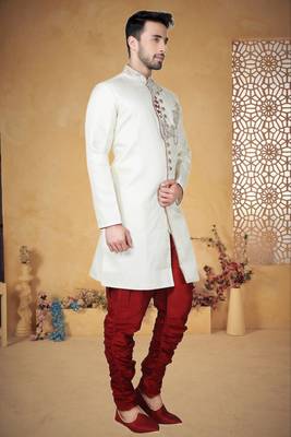 Indian Poshakh Cream Brocket Kurta Pajama 3