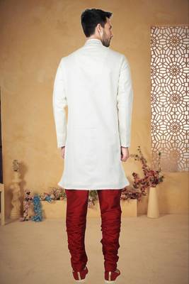 Indian Poshakh Cream Brocket Kurta Pajama 4