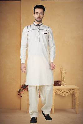 Indian Poshakh Cream Cotton Linen Kurta Pajama 1