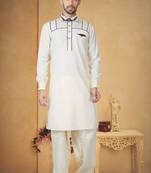Indian Poshakh Cream Cotton Linen Kurta Pajama