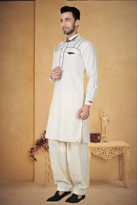 Indian Poshakh Cream Cotton Linen Kurta Pajama 3