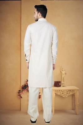 Indian Poshakh Cream Cotton Linen Kurta Pajama 4