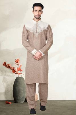 Indian Poshakh Cream Cotton Linen Kurta Pajama 1