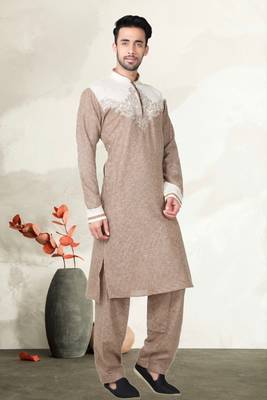 Indian Poshakh Cream Cotton Linen Kurta Pajama 2