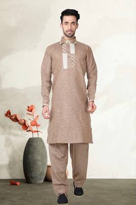 Indian Poshakh Gold Cotton Linen Kurta Pajama 1