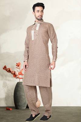 Indian Poshakh Gold Cotton Linen Kurta Pajama 3