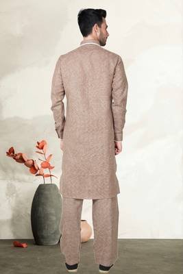 Indian Poshakh Gold Cotton Linen Kurta Pajama 4
