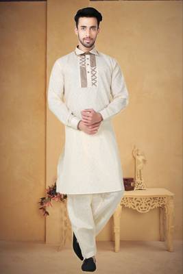 Indian Poshakh Gold Cotton Linen Kurta Pajama 1