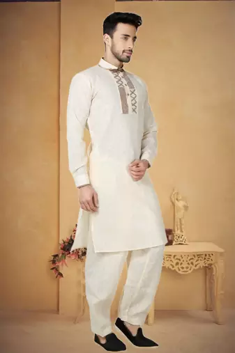 Indian Poshakh Gold Cotton Linen Kurta Pajama