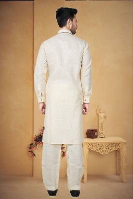 Indian Poshakh Gold Cotton Linen Kurta Pajama 4
