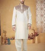 Indian Poshakh Cream Cotton Linen Kurta Pajama