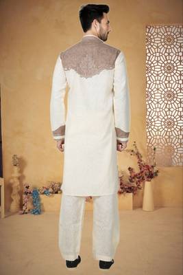 Indian Poshakh Cream Cotton Linen Kurta Pajama 4