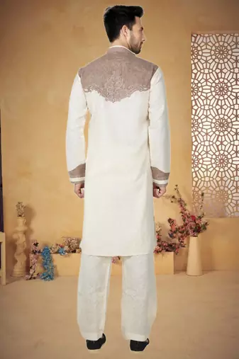 Indian Poshakh Cream Cotton Linen Kurta Pajama