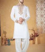 Indian Poshakh Cream Cotton Linen Kurta Pajama