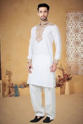 Indian Poshakh Cream Cotton Linen Kurta Pajama 2