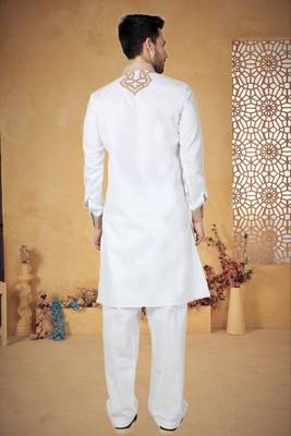 Indian Poshakh Cream Cotton Linen Kurta Pajama 4