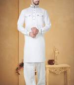 Indian Poshakh White Cotton Linen Kurta Pajama