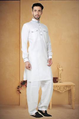 Indian Poshakh White Cotton Linen Kurta Pajama 2