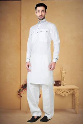 Indian Poshakh White Cotton Linen Kurta Pajama 3