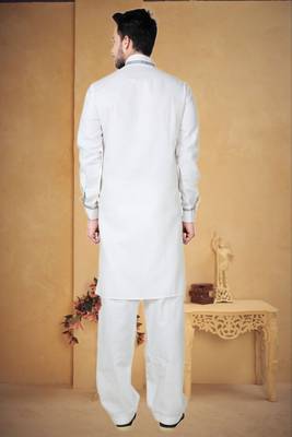 Indian Poshakh White Cotton Linen Kurta Pajama 4