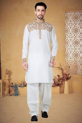 White Cotton Linen Kurta Pajama 1
