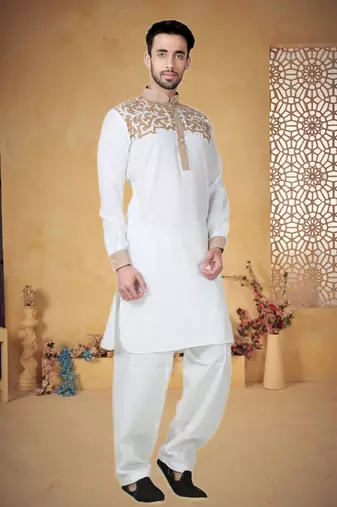 White Cotton Linen Kurta Pajama