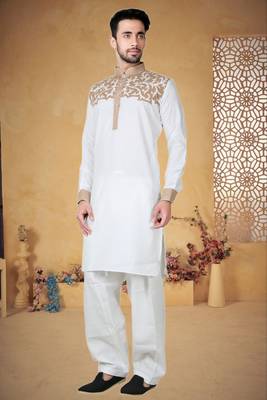 White Cotton Linen Kurta Pajama 3