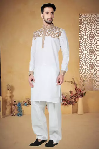 White Cotton Linen Kurta Pajama