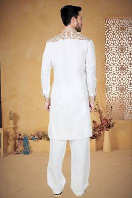 White Cotton Linen Kurta Pajama 4