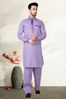 Indian Poshakh Lavender Cotton Linen Pathani Suit 1