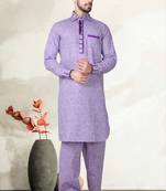 Indian Poshakh Lavender Cotton Linen Pathani Suit