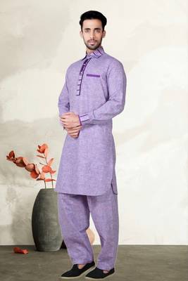 Indian Poshakh Lavender Cotton Linen Pathani Suit 2