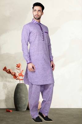 Indian Poshakh Lavender Cotton Linen Pathani Suit 3