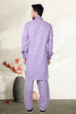Indian Poshakh Lavender Cotton Linen Pathani Suit 4