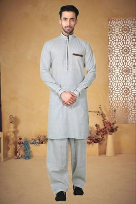 Indian Poshakh Gazaree Cotton Linen Pathani Suit 1