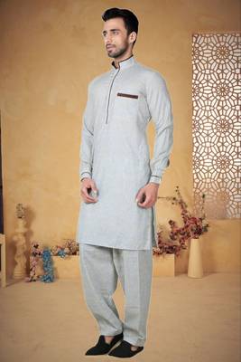 Indian Poshakh Gazaree Cotton Linen Pathani Suit 2