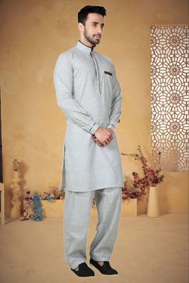 Indian Poshakh Gazaree Cotton Linen Pathani Suit 3