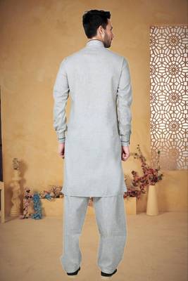 Indian Poshakh Gazaree Cotton Linen Pathani Suit 4