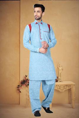 Indian Poshakh Cream Cotton Linen Kurta Pajama 1