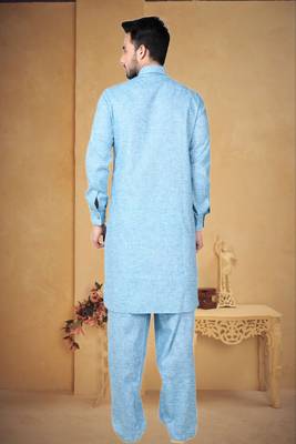 Indian Poshakh Cream Cotton Linen Kurta Pajama 4