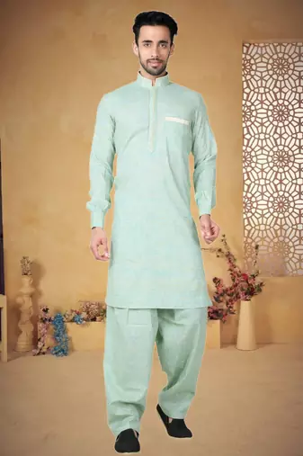 Indian Poshakh Ferozze Cotton Linen Kurta Pajama