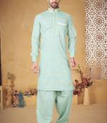 Indian Poshakh Ferozze Cotton Linen Kurta Pajama