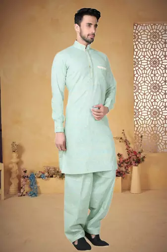 Indian Poshakh Ferozze Cotton Linen Kurta Pajama