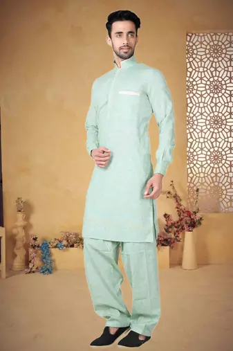 Indian Poshakh Ferozze Cotton Linen Kurta Pajama