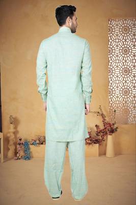 Indian Poshakh Ferozze Cotton Linen Kurta Pajama 4