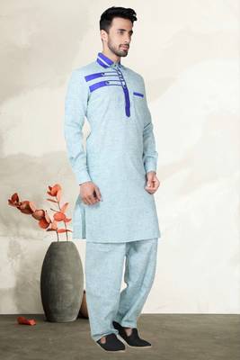 Indian Poshakh Pista Cotton Linen Kurta Pajama 3