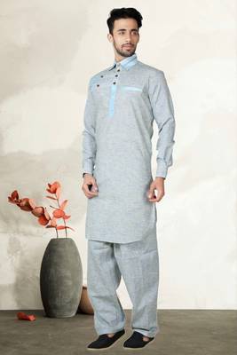 Indian Poshakh Mustard Cotton Linen Kurta Pajama 3