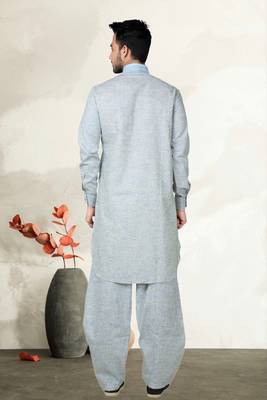 Indian Poshakh Mustard Cotton Linen Kurta Pajama 4