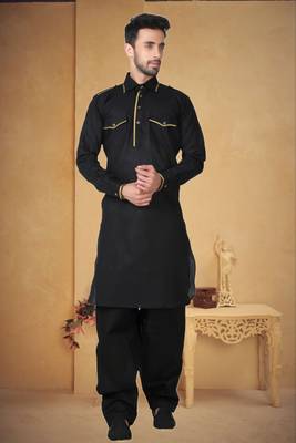 Indian Poshakh Black Cotton Linen Kurta Pajama 1